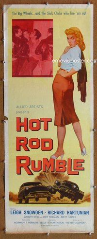 d167 HOT ROD RUMBLE insert movie poster '57 teen rebel car racing!