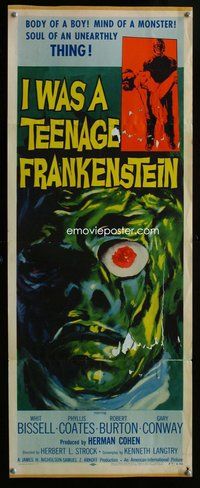 d172 I WAS A TEENAGE FRANKENSTEIN insert movie poster '57 AIP horror!