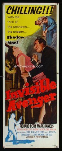 d182 INVISIBLE AVENGER insert movie poster '58 Shadow Man, cool!