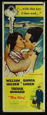 d189 KEY insert movie poster '58 William Holden, sexy Sophia Loren!