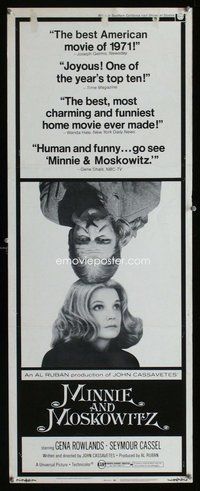 d225 MINNIE & MOSKOWITZ insert movie poster '71 Cassavetes, Rowlands