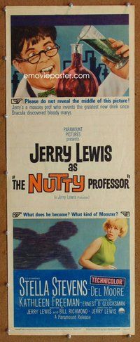d245 NUTTY PROFESSOR insert movie poster '63 Jerry Lewis, Stevens