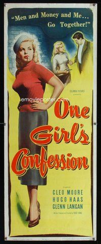 d247 ONE GIRL'S CONFESSION insert movie poster '53 bad Cleo Moore!