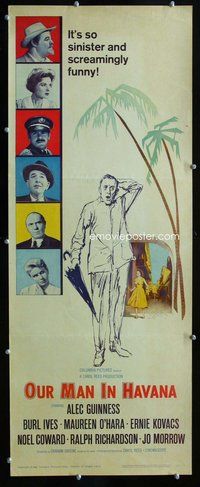 d249 OUR MAN IN HAVANA insert movie poster '60 Alec Guinness, Ives