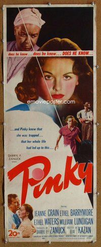 d260 PINKY insert movie poster '49 Jeanne Crain passes for white!