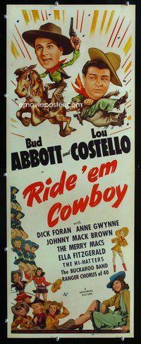 d008 RIDE 'EM COWBOY insert movie poster '42 Abbott & Costello!