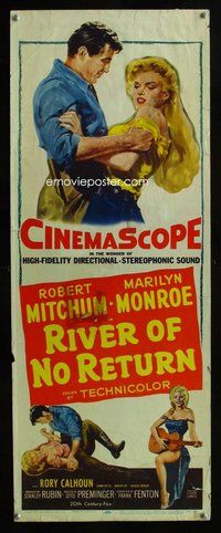 d274 RIVER OF NO RETURN insert movie poster '54 Mitchum, Monroe