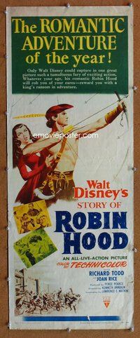 d310 STORY OF ROBIN HOOD insert movie poster '52 Walt Disney