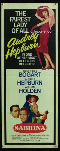 d279 SABRINA insert movie poster R65 Audrey Hepburn, Bogart, Holden