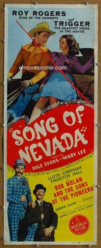 d301 SONG OF NEVADA insert movie poster '44 Roy Rogers, Dale Evans