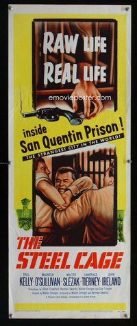 d308 STEEL CAGE insert movie poster '54 inside San Quentin prison!