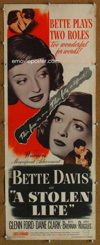 d309 STOLEN LIFE insert movie poster '46 Bette Davis, Glenn Ford