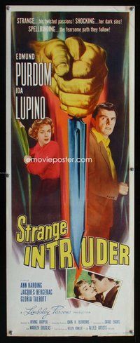 d311 STRANGE INTRUDER insert movie poster '56 striking knife image!