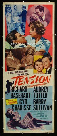 d321 TENSION insert movie poster '49 Richard Basehart, film noir!