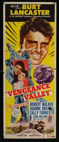 d339 VENGEANCE VALLEY insert movie poster '51 Burt Lancaster, Dru