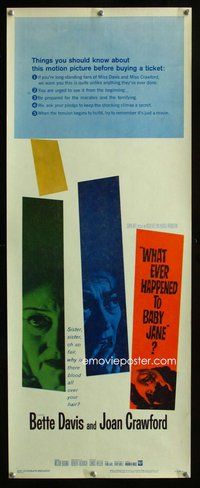 d349 WHAT EVER HAPPENED TO BABY JANE insert movie poster '62 Davis