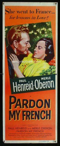 d254 PARDON MY FRENCH insert movie poster '51 Henreid, Merle Oberon
