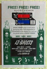 e003 13 GHOSTS green style 1sh '60 William Castle, great art of all the spooks, Ghost Viewer!
