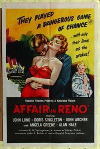 e019 AFFAIR IN RENO one-sheet movie poster '57 three-way triangle, gambling!