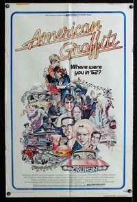 e032 AMERICAN GRAFFITI one-sheet movie poster '73 George Lucas classic!