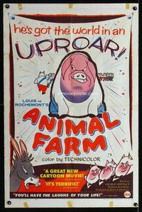e038 ANIMAL FARM one-sheet movie poster '55 classic George Orwell cartoon!