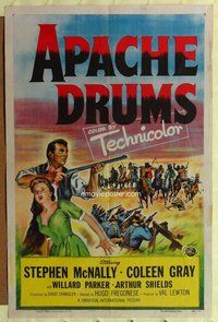 e045 APACHE DRUMS one-sheet movie poster '51 Val Lewton's last, McNally