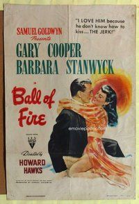 e062 BALL OF FIRE one-sheet movie poster '41 Gary Cooper, Barbara Stanwyck