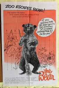 e068 BEAR one-sheet movie poster '60 wacky image, zoo escapes bear!