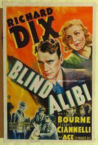 e093 BLIND ALIBI one-sheet movie poster '38 Richard Dix, Ace the Wonder Dog