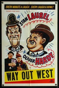 e949 WAY OUT WEST one-sheet movie poster R40s Laurel & Hardy, Hal Roach
