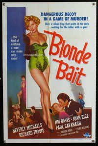 e095 BLONDE BAIT one-sheet movie poster '56 sexy bad girl Beverly Michaels!