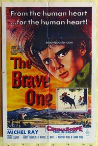 e115 BRAVE ONE one-sheet movie poster R60s Irving Rapper western!