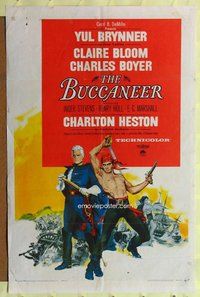 e129 BUCCANEER one-sheet movie poster '58 Yul Brynner, Charlton Heston