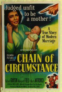 e153 CHAIN OF CIRCUMSTANCE one-sheet movie poster '51 unfit to be a mother!