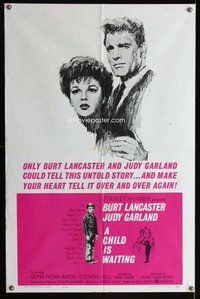 e159 CHILD IS WAITING one-sheet movie poster '63 Lancaster, Judy Garland