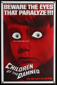 e160 CHILDREN OF THE DAMNED one-sheet movie poster '64 creepy kid image!