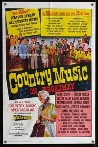 e193 COUNTRY MUSIC ON BROADWAY one-sheet movie poster '64 Hank Williams
