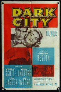 e209 DARK CITY one-sheet movie poster '50 first Charlton Heston!