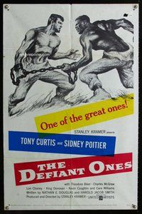e224 DEFIANT ONES one-sheet movie poster '58 Tony Curtis, Sidney Poitier