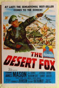 e226 DESERT FOX one-sheet movie poster '51 James Mason, Cedric Hardwicke