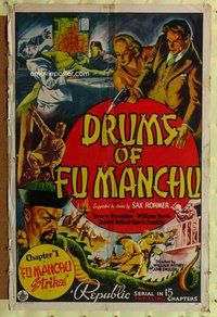 e245 DRUMS OF FU MANCHU Chap 1 one-sheet movie poster '40 Rohmer, serial