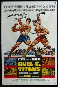 e246 DUEL OF THE TITANS one-sheet movie poster '63 Hercules vs. Tarzan!
