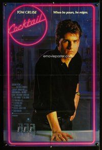 e174 COCKTAIL English 1sh movie poster '88 sexy Tom Cruise close up at bar!