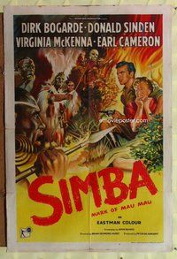 e796 SIMBA English one-sheet movie poster '55 Bogarde, Mark of Mau Mau!