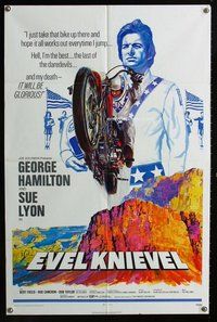 e264 EVEL KNIEVEL one-sheet movie poster '71 George Hamilton, daredevil!