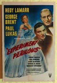 e268 EXPERIMENT PERILOUS one-sheet movie poster '44 pretty Hedy Lamarr!