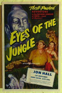 e270 EYES OF THE JUNGLE one-sheet movie poster '53 Jon Hall in India!