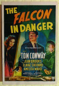 e274 FALCON IN DANGER one-sheet movie poster '43 Tom Conway as The Falcon!