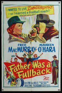 e283 FATHER WAS A FULLBACK one-sheet movie poster '49 O'Hara, football!