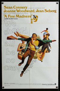 e288 FINE MADNESS one-sheet movie poster '66 Sean Connery, Woodward, Seberg